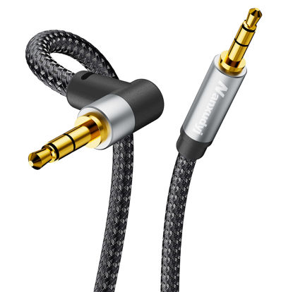 Picture of Nanxudyj 3.5mm Audio Cable 6ft/1.8M, Stereo Aux 3.5mm to 3.5mm Cable 90 Degree Long Aux Cable Aux 3.5mm Male to Male Right Angle TRS Cable Compatible for Headphone,Tablets, Speakers, 24K Gold Plated