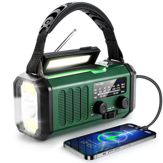 Picture of 10000mAh Crank Radio, Emergency Radio, Solar Radio, NOAA/AM/FM Weather Radio, USB Type-C Charging, Dynamo Radio, Polymer Battery, Torch & LED Reading Light, SOS Alarm, Compass for Camping