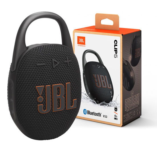 Picture of JBL Clip 5 - Ultra-Portable, Waterproof & Dustproof Bluetooth Speaker, Big Pro Sound with Punchy bass, Integrated Carabiner, Up to 12 Hours of Play, Made in Part with Recycled Materials (Black)