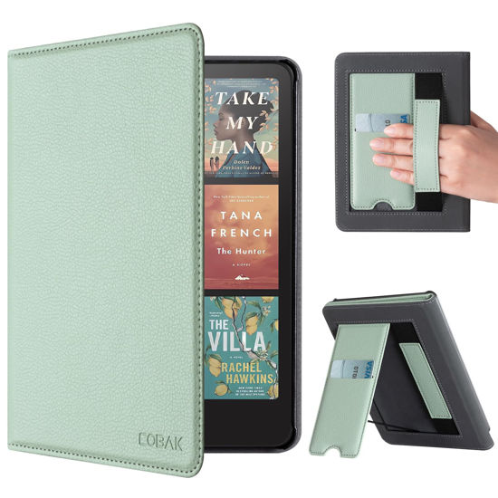 Picture of CoBak Case with Stand for Kindle Paperwhite 12th Gen 2024 Released (7") & Kindle Colorsoft Signature Edition - Durable PU Leather Cover with Auto Sleep Wake, Card Slot, Hand Strap Feature, Sage Green