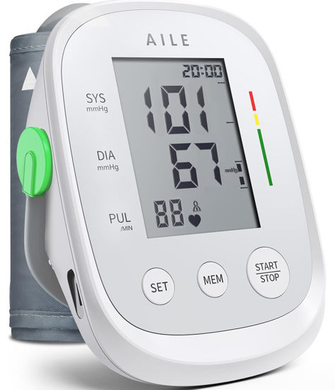 Picture of Blood Pressure Monitor,AILE blood pressure machine Upper Arm Large Cuff(8.7"-16.5"Adjustable),automatic high blood pressure cuff for home use,(BP)blood pressure monitor,2*99 memory,Easy to use/travel