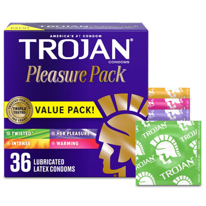 Picture of TROJAN Pleasure Pack Assorted Condoms, Lubricated Condoms Value Pack, 36 Count