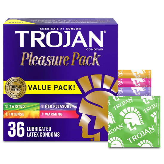 Picture of TROJAN Pleasure Pack Assorted Condoms, Lubricated Condoms Value Pack, 36 Count