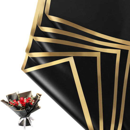 Picture of NESCCI 20 Sheets Flower Wrapping Paper - Waterproof Floral Bouquet Wrapping Paper, Florist Supplies Packaging Paper for Wedding Birthday Gift DIY (Black)