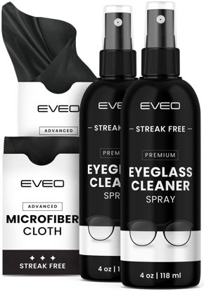 Picture of EVEO Eyeglass Cleaner Spray - Glasses Cleaner No Streaks Technology & Microfiber Cleaning Cloth - Glasses Cleaning Kit, Eye Glass Cleaners Spray Lens Cleaner - Screen & Eye Glasses Kit - 2 Pack