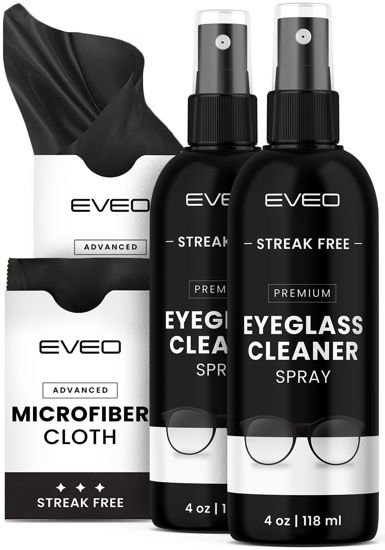 Picture of EVEO Eyeglass Cleaner Spray - Glasses Cleaner No Streaks Technology & Microfiber Cleaning Cloth - Glasses Cleaning Kit, Eye Glass Cleaners Spray Lens Cleaner - Screen & Eye Glasses Kit - 2 Pack