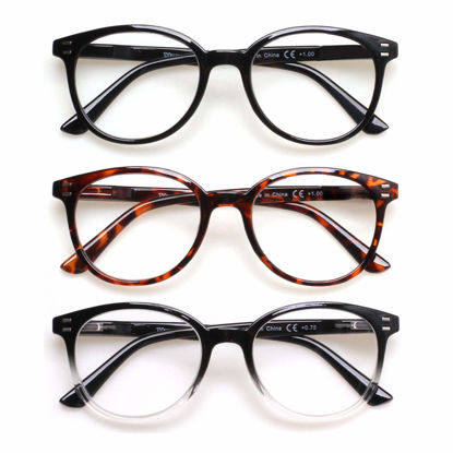Picture of 3 Pack Reading Glasses Spring Hinge Stylish Readers Black/Tortoise for Men and Women (3 Mix, 1.5)