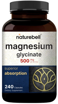 Picture of Magnesium Glycinate Capsules 500mg | 240 Count, 100% Chelated & Purified, 3rd Party Tested, Non-GMO & Gluten Free