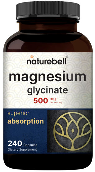 Picture of Magnesium Glycinate Capsules 500mg | 240 Count, 100% Chelated & Purified, 3rd Party Tested, Non-GMO & Gluten Free