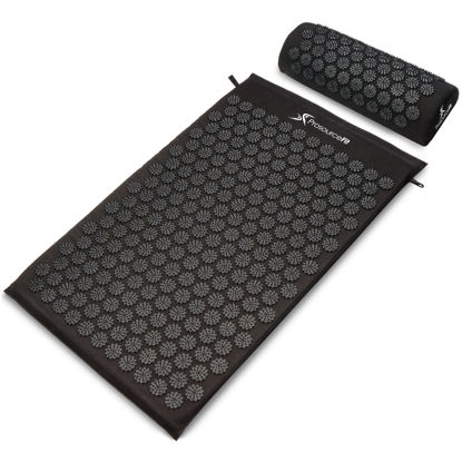 Picture of ProsourceFit Acupressure Mat and Pillow Set for Back/Neck Pain Relief and Muscle Relaxation, Large - Black/Black