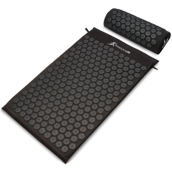 Picture of ProsourceFit Acupressure Mat and Pillow Set for Back/Neck Pain Relief and Muscle Relaxation, Large - Black/Black