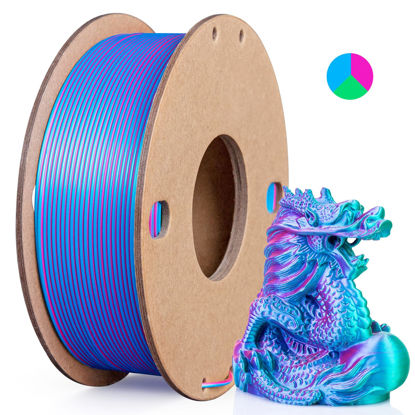 Picture of 3Dgenius Silk PLA 3D Printer Filament Triple Color Silk PLA Filament 1.75mm 3D Printing Filament Fit Most FDM Printers, 250g Spool(0.55lbs), 3 in 1 Color Rose Red Sky Blue Green