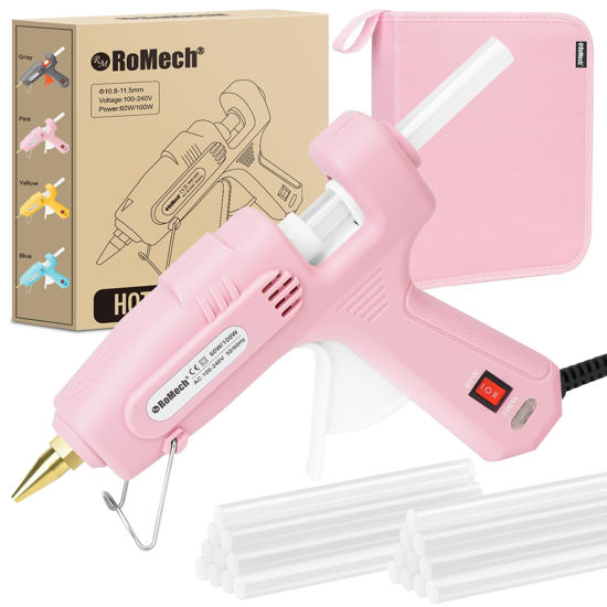 Picture of ROMECH Full Size Hot Glue Gun with 60/100W Dual Power and 21 Hot Glue Sticks (7/16"), Fast Preheating Heavy Duty Industrial Gluegun with Storage Case for Crafting, DIY and Repairs (Pink)