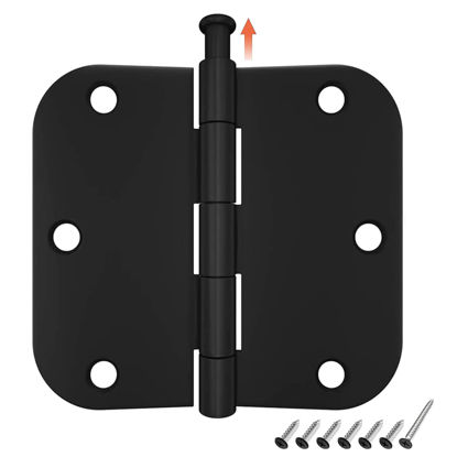 Picture of 3 Pack Rounded Matte Black Door Hinges 3.5 x 3.5 inch with 5/8 Radius, Black 3 1/2 Interior Door Hinges, 3 ½"x 3 ½" Hardware