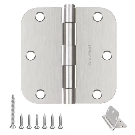 Picture of AmzGod Door Hinges Brushed Nickel - 3 Pack Nickel Door Hinges 3.5 Inch Rounded Interior Satin Nickel Door Hinges with 5/8" Radius - Flat Iron Residential Standard 3 1/2 Inches Silver Door Hardware