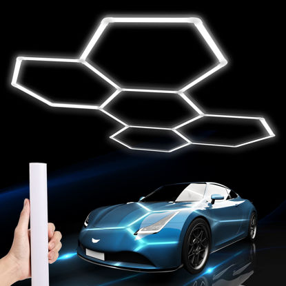 Picture of LZHOME Hexagon LED Garage Light: 25 Pack Updated Bigger Size, 26400LM Super Bright Car Detailing Ceiling LED Shop Light for Warehouse Workshop Gym Basement Car Care Wash Room