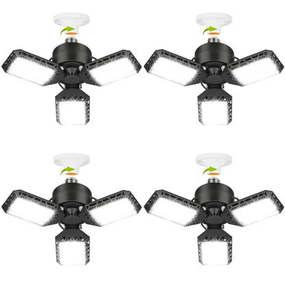 Picture of 4 Pack Led Garage Lights, 60W Deformable Garage Ceiling Light 8000lm E26 Basement Lights with 3 Adjustable Led Panels 270° - Fits for Garage, Warehouse, Barn, Workshop and Yard (No Motion Activated)