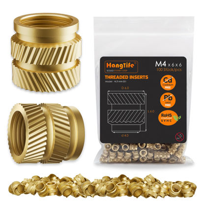 Picture of HANGLIFE Heat-Set Threaded Inserts, M4 Heat Set Insert for 3D Printing Components and Plastic Parts - Brass Metric Knurled Nuts (100 Pieces)