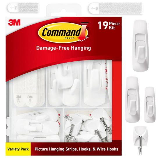 Picture of Command Variety Pack, Including 10 Pairs of Picture Hanging Strips, 6 Wire Hooks and 8 Utility Hooks for Hanging, Organization and Storage, Damage Free Hanging Up to 19 Items, 1 Kit