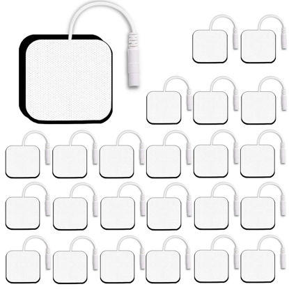 Picture of 24PCS TENS Unit Replacement Pads 2X2, Latex Free Electrodes Compatible with TENS Machine Use 2mm Pin Connector Lead Wires Such as AUVON TENS, TENS 7000, Etekcity, Nicwell Care Tens