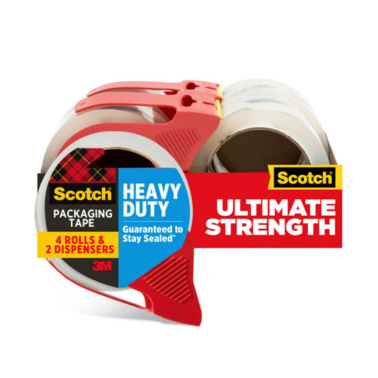 Picture of Scotch Heavy Duty Shipping Packing Tape, Clear, Holiday Shipping Supplies, 1.88 in. x 54.6 yd., 4 Tape Rolls with 4 Dispensers