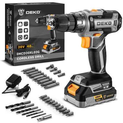Picture of Power Drill Cordless: DEKO PRO Cordless Drill 20V Electric Power Drill Set Tool Drills Cordless Set with Battery and Charger 20 Volt Drill Driver Kit
