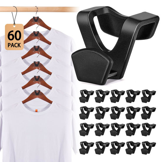 Picture of HOUSE DAY Space Saving Hanger Hooks 60 Pack, Black Clothes Hanger Connector Hooks, Heavy Duty Hanger Hooks Space Saver, Premium College Dorm Room Essentials, Good Closet Organizers and Storage