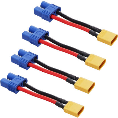 Picture of ZHOFONET XT30 Male to EC3 Female Connector Adapter, 4pcs XT30-EC3 Extension Cable,RC Battery Adapter with 5cm 16AWG Silicone Wire for LiPo Battery Micro FPV Drone