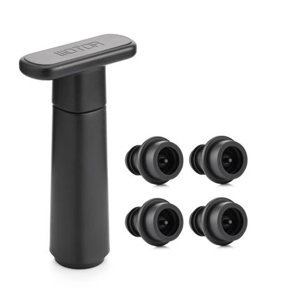 Picture of WOTOR Wine Saver Vacuum Pump with 4 Stoppers, Wine Stopper, Wine Preserver, Reusable Bottle Sealer Keeps Wine Fresh, Ideal Wine Accessories Gift (Flat Handle)