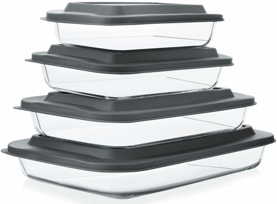 Picture of 8-Piece Deep Glass Baking Dish Set with Plastic lids,Rectangular Glass Bakeware Set with Lids, Baking Pans for Lasagna, Leftovers, Cooking, Kitchen, Freezer-to-Oven and Dishwasher, Gray