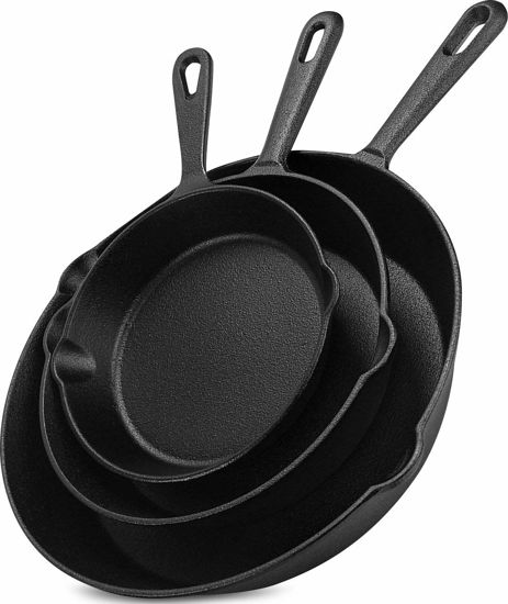 Picture of Utopia Kitchen Saute Fry Pan - Pre-Seasoned Cast Iron Skillets Set 3-Piece Frying Pan comprised of 6", 8", and 10" Cast Iron Pan - Easy Use in the Oven, Stove, Grill, or Campfire - Black