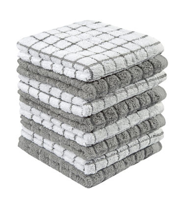 Picture of Bumble Premium Cotton Dish Cloths (12" x 12") Grey Check Design | Highly Absorbent | Natural Ring Spun Cotton | Kitchen Dish Towel Set | 380 GSM - 8 Pack