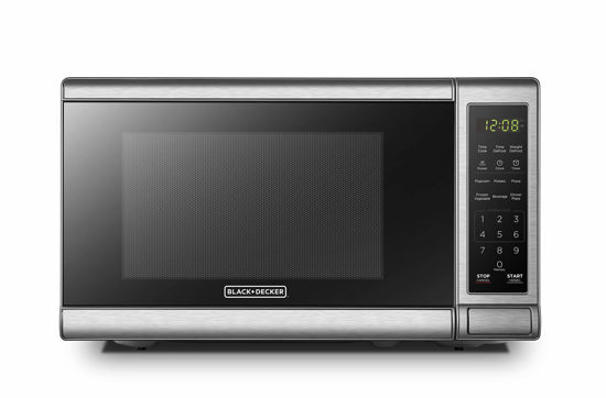 Picture of BLACK+DECKER EM720CB7 Digital Microwave Oven with Turntable Push-Button Door, Child Safety Lock, 700W, Stainless Steel, 0.7 Cu.ft