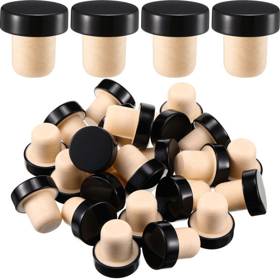 Picture of Yookeer T-shaped Stopper Cork Wine Bottle Stoppers Reusable Wine Sealing Plug for Beer Bottles DIY Craft(Black,24 Pieces)