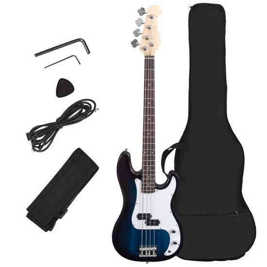 Picture of Costzon Full Size Electric 4 String Bass Guitar for Beginner Starter Complete Kit, Rose Fingerboard and Bridge, w/Two Pickups & Two Tone Control, Guitar Bag, Strap, Guitar Pick, Amp Cord (Blue Bass)