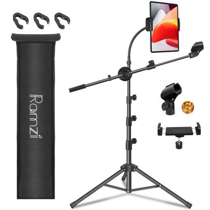Picture of Ramzi Mic Stand,6 In 1 Microphone Stand Floor Boom Mic Stand, Support Boom Gooseneck Mic Clips Tablet Phone Holder Any Combination With Mic Stand Bag