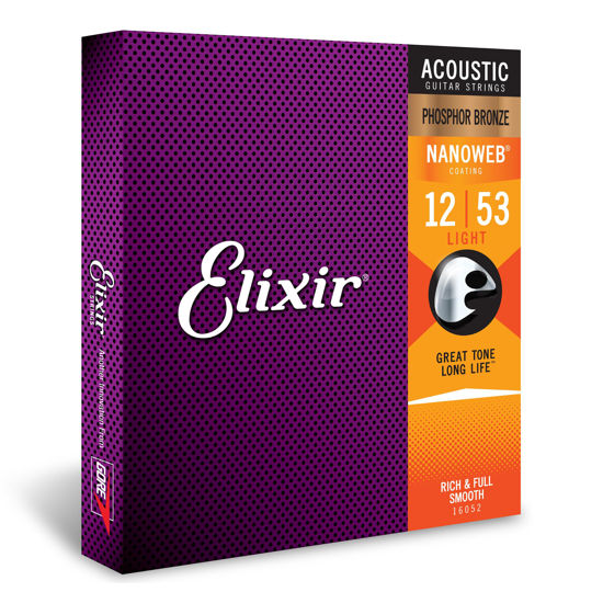 Picture of Elixir Strings, Acoustic Guitar Strings, Phosphor Bronze with NANOWEB Coating, Longest-Lasting Rich and Full Tone with Comfortable Feel, 6 String Set, Light 12-53