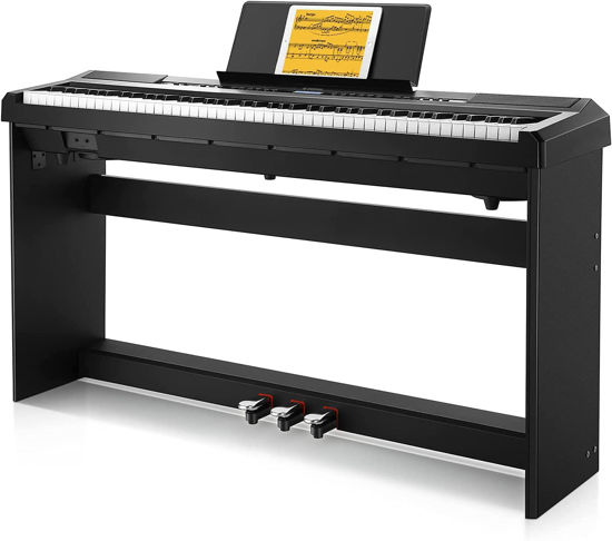 Picture of Donner DEP-20 Beginner Digital Piano 88 Key Full Size Weighted Keyboard, Portable Electric Piano with Furniture Stand, 3-Pedal Unit