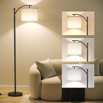 Picture of SUNMORY Arc Floor Lamp,Modern Floor Lamp with 9W 3 Color Temperatures Bulb,Metal Standing Lamps with Adjustable Hanging Lampshade,Tall Floor Lamps for Living Room,Bedroom,Office (Black)
