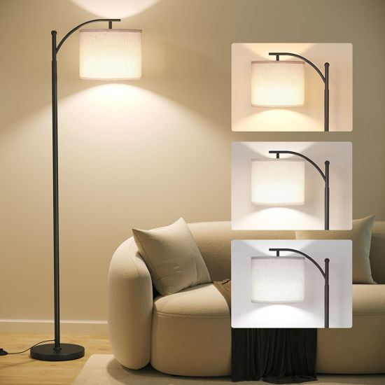 Picture of SUNMORY Arc Floor Lamp,Modern Floor Lamp with 9W 3 Color Temperatures Bulb,Metal Standing Lamps with Adjustable Hanging Lampshade,Tall Floor Lamps for Living Room,Bedroom,Office (Black)