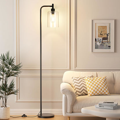 Picture of Ziisee Industrial Floor Lamp with Glass Shade - Black, LED Bulbs, Foot Pedal Switch, Easy Assembly