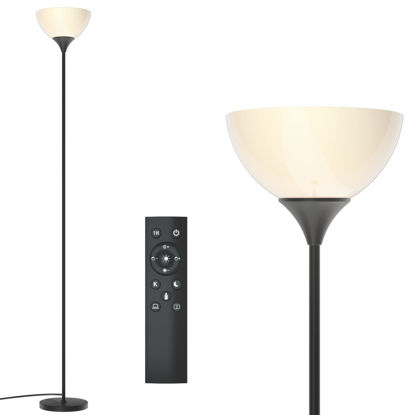 Picture of PESRAE Floor Lamp, Remote Control with Stpeless Color Temperatures and Brightness, Torchiere lamp for Bedroom, Living Room, Bulb Included (Matte Black)