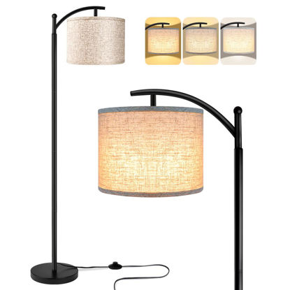 Picture of ROTTOGOON Floor Lamp for Living Room with 3 Color Temperatures LED Bulb, Standing Lamp Tall Industrial Floor Lamp Reading for Bedroom, Office (9W LED Bulb, Beige Lampshade Included) -Black