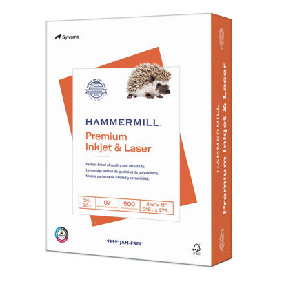Picture of Hammermill Printer Paper, Premium Inkjet & Laser Paper 24 Lb, 8.5 x 11 - 1 Ream (500 Sheets) - 97 Bright, Made in the USA, 166140R