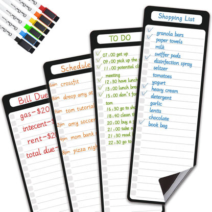 Picture of Magnetic Dry Erase List Board - 4"x12" Multifunctional List Board for Fridge - 6 Extra Fine Point Markers Included - Shipped Flat