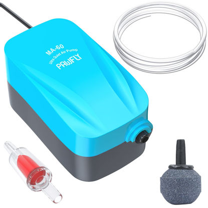 Picture of Pawfly Aquarium 15-40 GPH Compact Air Pump Quiet Oxygen Aerator Pump with Air Stone/Nano Bio Sponge Filter Airline Tubing and Check Valve Accessories for 3-20 Gallon Buckets and Fish Tanks