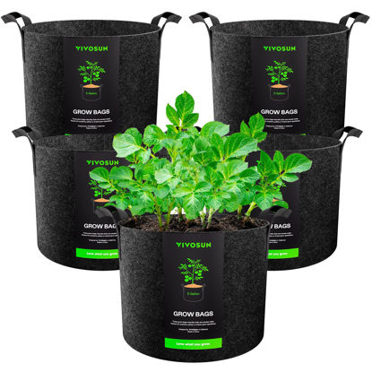 Picture of VIVOSUN 5-Pack 5 Gallon Grow Bags Heavy Duty 300G Thickened Nonwoven Plant Fabric Pots with Handles