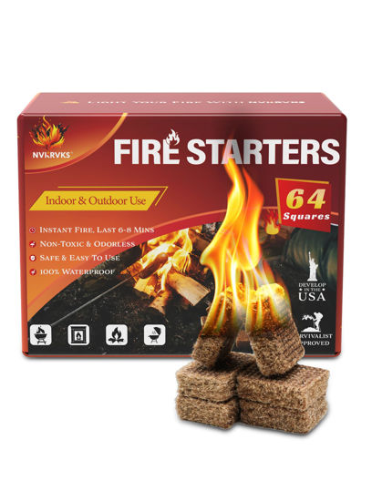 Picture of Nvkrvks Fire Starter, Easy-Burning Fire Starter Squares for Wood Stoves, Campfires, Grill Pit and Fireplace, Natural & Waterproof BBQ Fire Starters, 64 Mini Square