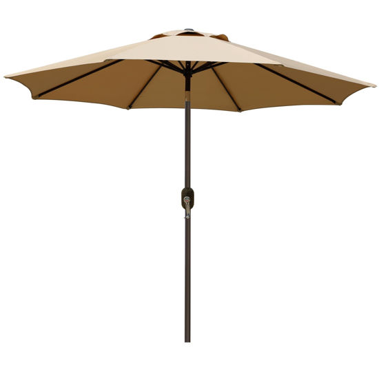 Picture of Blissun 9' Outdoor Patio Umbrella, Outdoor Table Umbrella, Yard Umbrella, Market Umbrella with 8 Sturdy Ribs, Push Button Tilt and Crank (Tan)