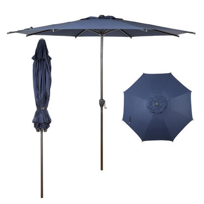 Picture of Abba Patio 9FT Lyon Outdoor Patio Umbrella Outdoor Table Umbrella with Push Button Tilt and Crank Market Umbrella 8 Sturdy Ribs UV Protection Waterproof for Garden Deck Backyard Pool Dark Blue